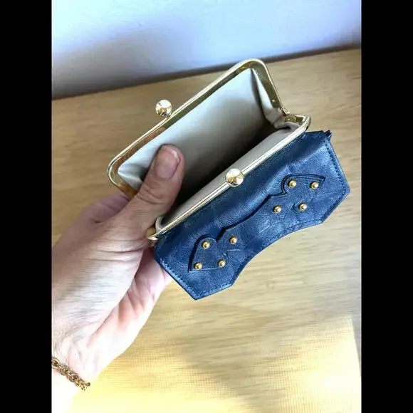 Vintage Princess Gardner Leather Navy Studded Wallet With Gold Kiss Lock - Picture 2 of 5